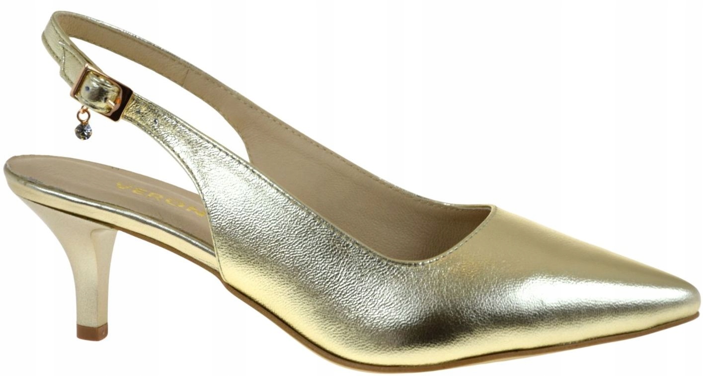 Zlaté dámské lodičky bez podpatku, přírodní kůže, sloupek Veronna 1374 VEL.37