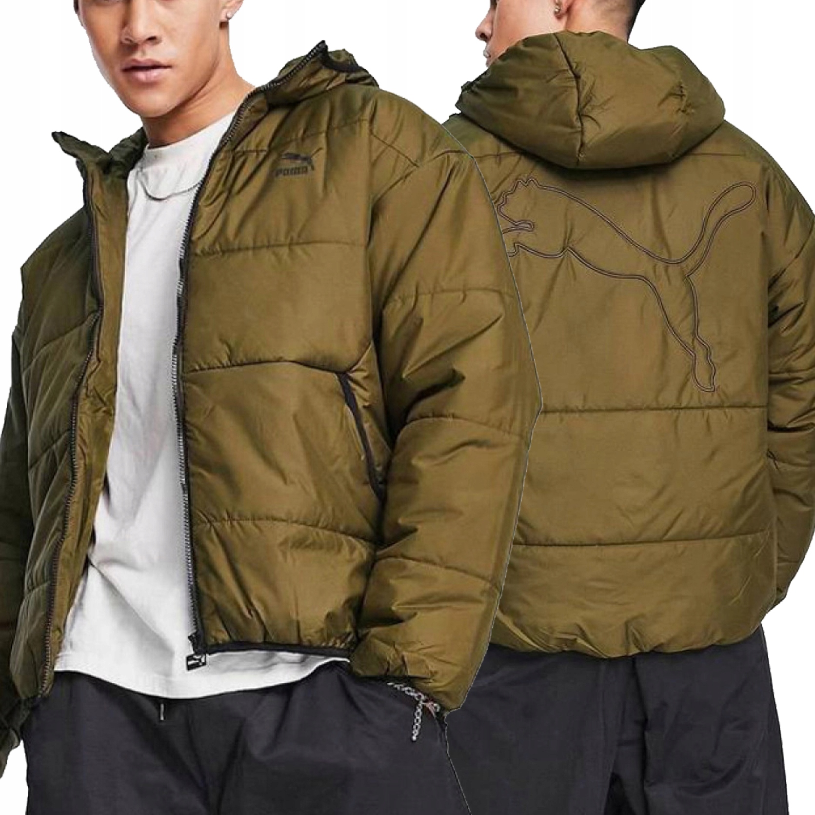 Puma pánská khaki bunda s kapucí Padded Jacket 535575 62 L