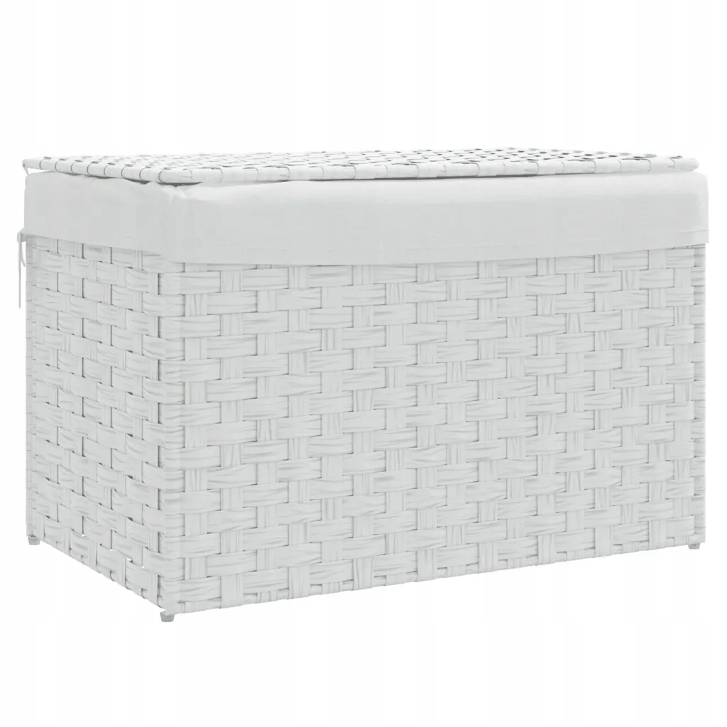 Levně Koš na prádlo z Pe ratanu s víkem, bílý, 55,5 x 35 x 34 cm