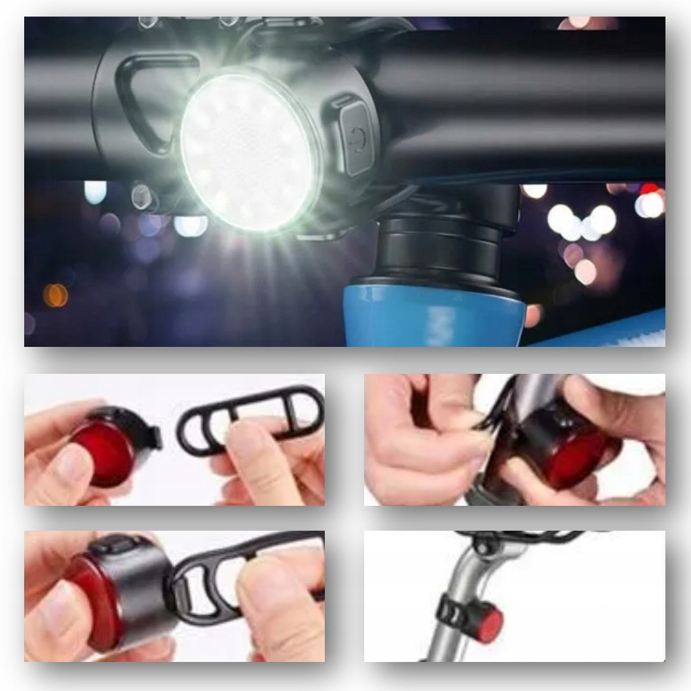 LAMPKA LAMPKI ROWEROWE DO ROWERU NA KIEROWNICĘ PRZÓD TYŁ AKUMULATOROWA USB Model lampa LED + USB