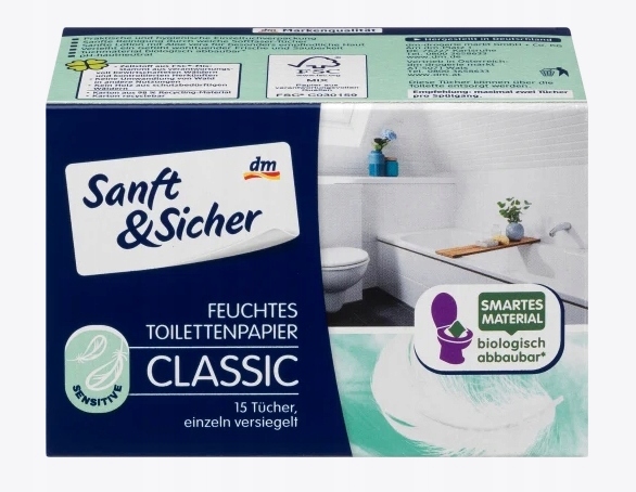 

Sanft Sicher, Papier toaletowy nawilżany, 15 sztuk