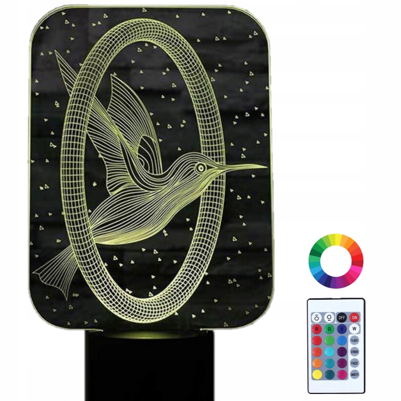 

Lampka Nocna 3D Led Ptak Koliber Grawer