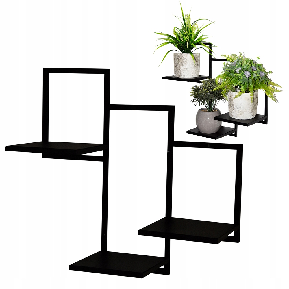 Držák Na Květináč na zeď, závěsná police na 3 květiny, nástěnný regál, černý, svařovaný