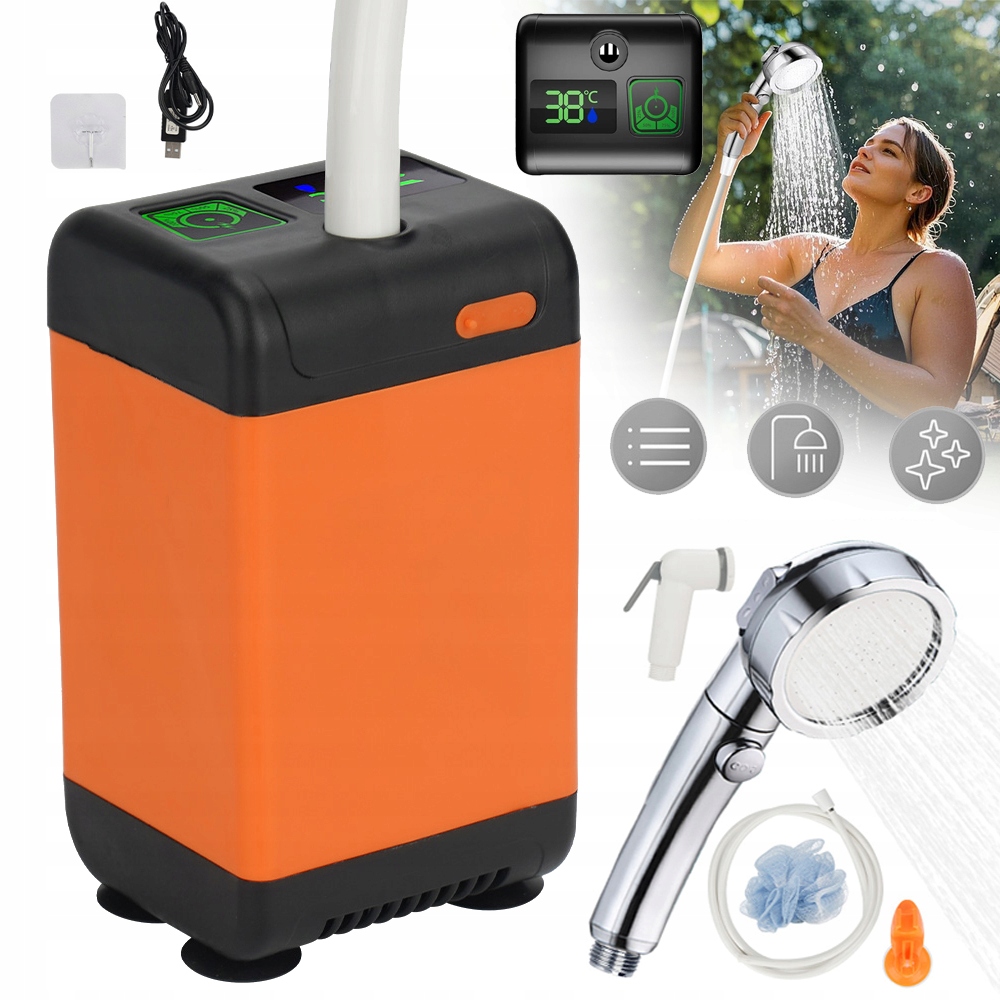 Přenosná Turistická Kempingová Sprcha S Pumpičkou A Baterií 6000 Mah