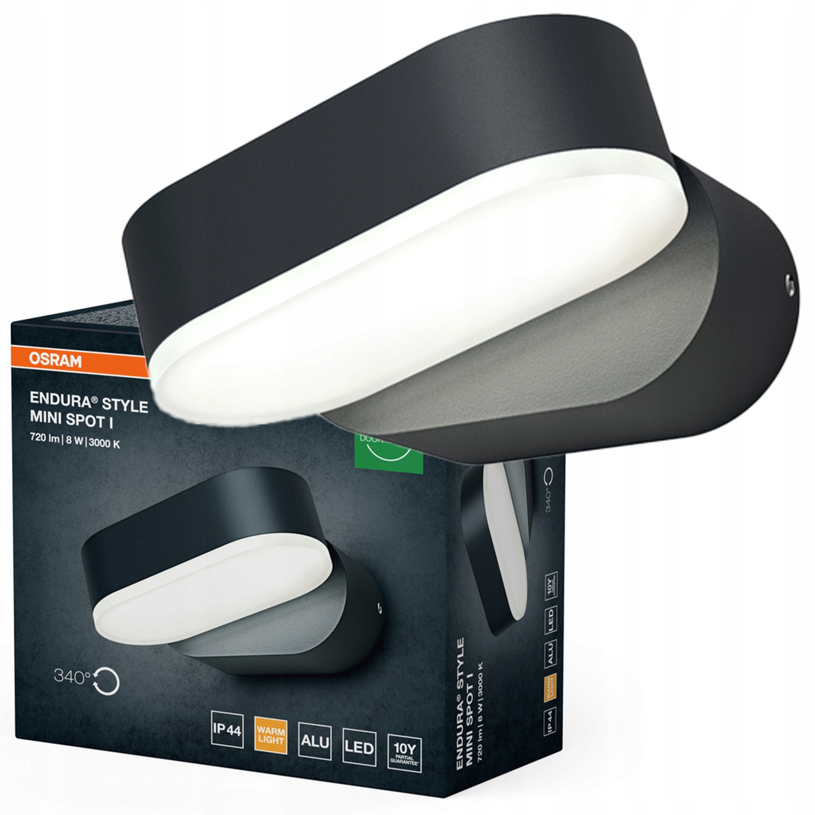 Zahradní nástěnné svítidlo Venkovní Led lampa 7.5W 320lm 3000K Šedá IP44 Endura