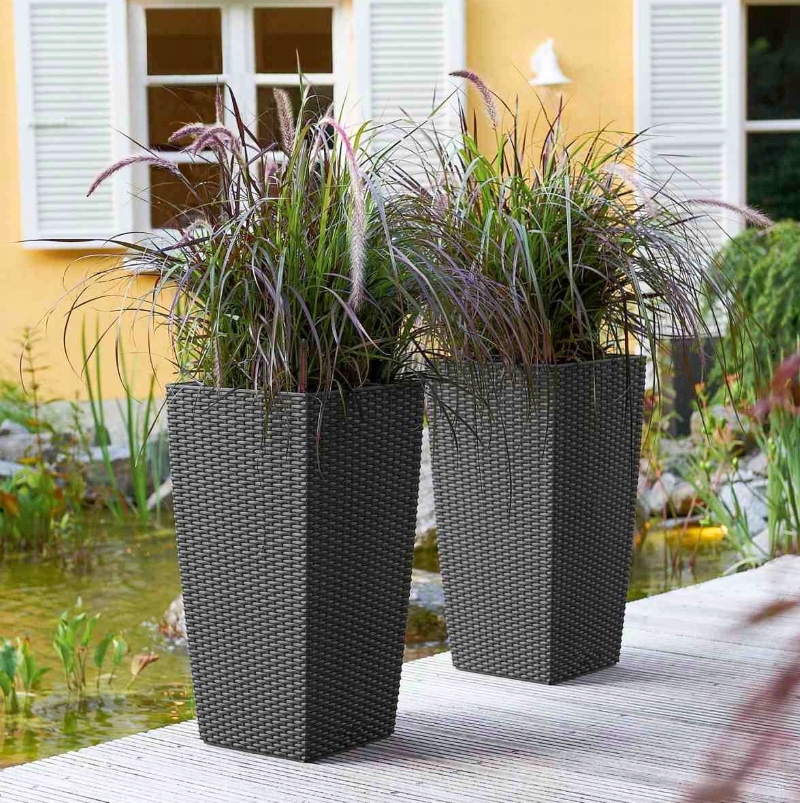 DONICZKI 3x ZESTAW DONICE OGRODOWE RATTAN ELEGANCKIE + WKŁADY ANTRACYT HIT! Kształt Kwadratowy