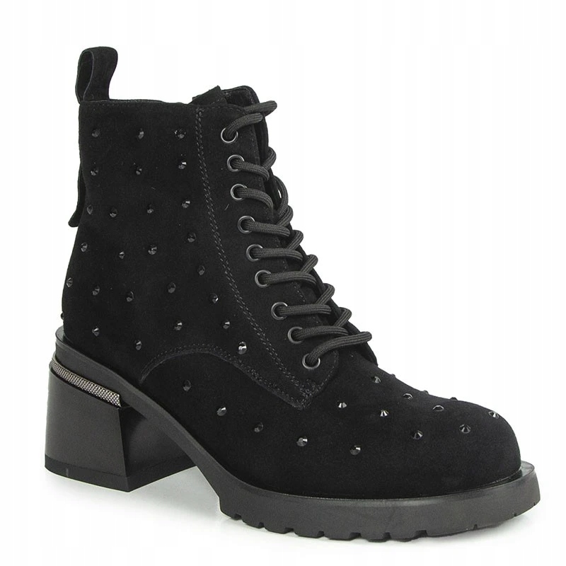 S.barski JC42-43 Černé Kožené Kotníkové Boty Se Zirkony 39