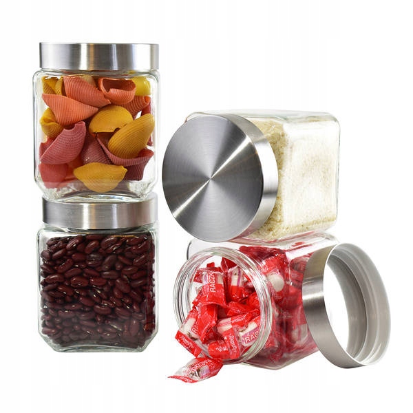 

Komplet 4 Pojemników Szklane Słoik Kwadrat 1,2l