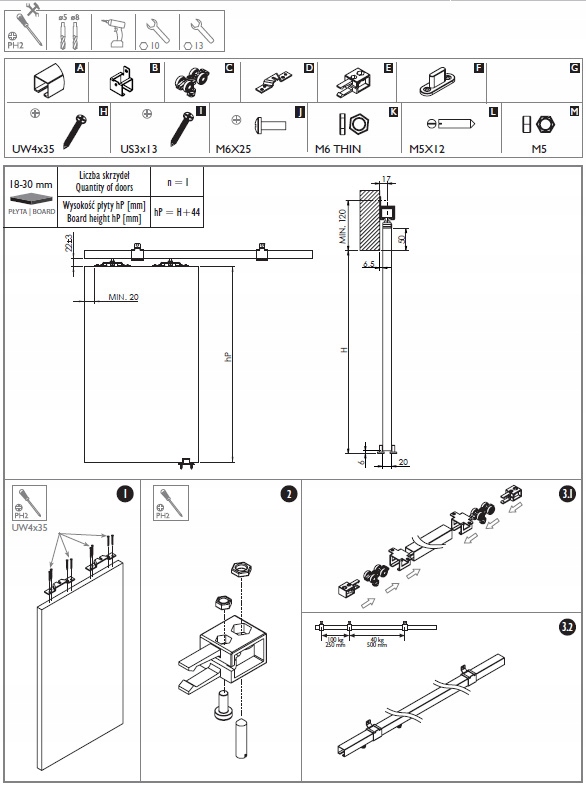 System przesuwny do 100kg komplet 160cm PROMOCJA Długość prowadnicy 1.6 m