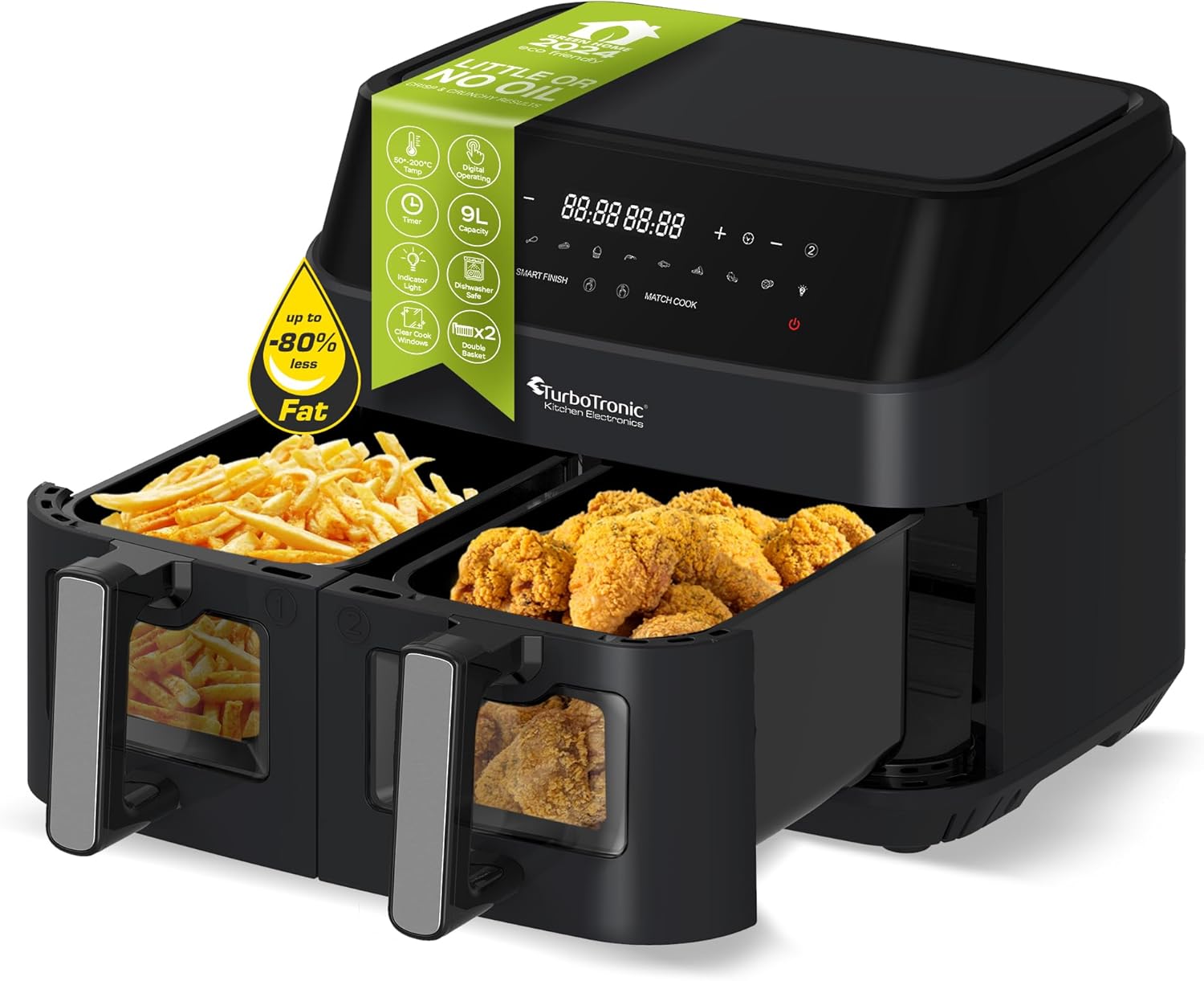 Fritéza 2x 4,5L Beztuková Fritéza S Sklom Dvojitý Kôš Na Smaženie