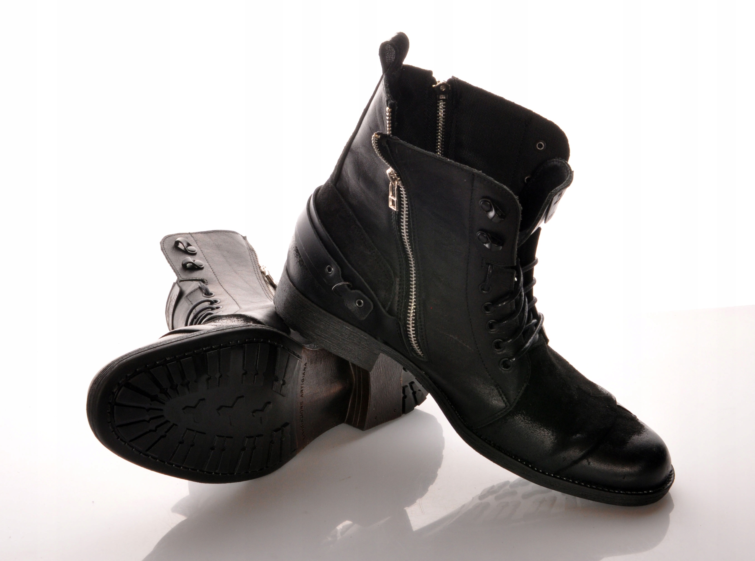 Bullet skórzane buty MILITARNE SKÓRA Workery męskie CZARNE Casual zamki 43 Kolor czarny