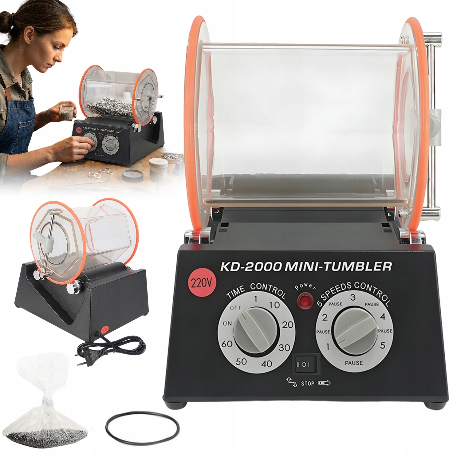 Bęben Polerski Maszyna 60W 5KG Regulowane 5 Prędkości Czasomierz