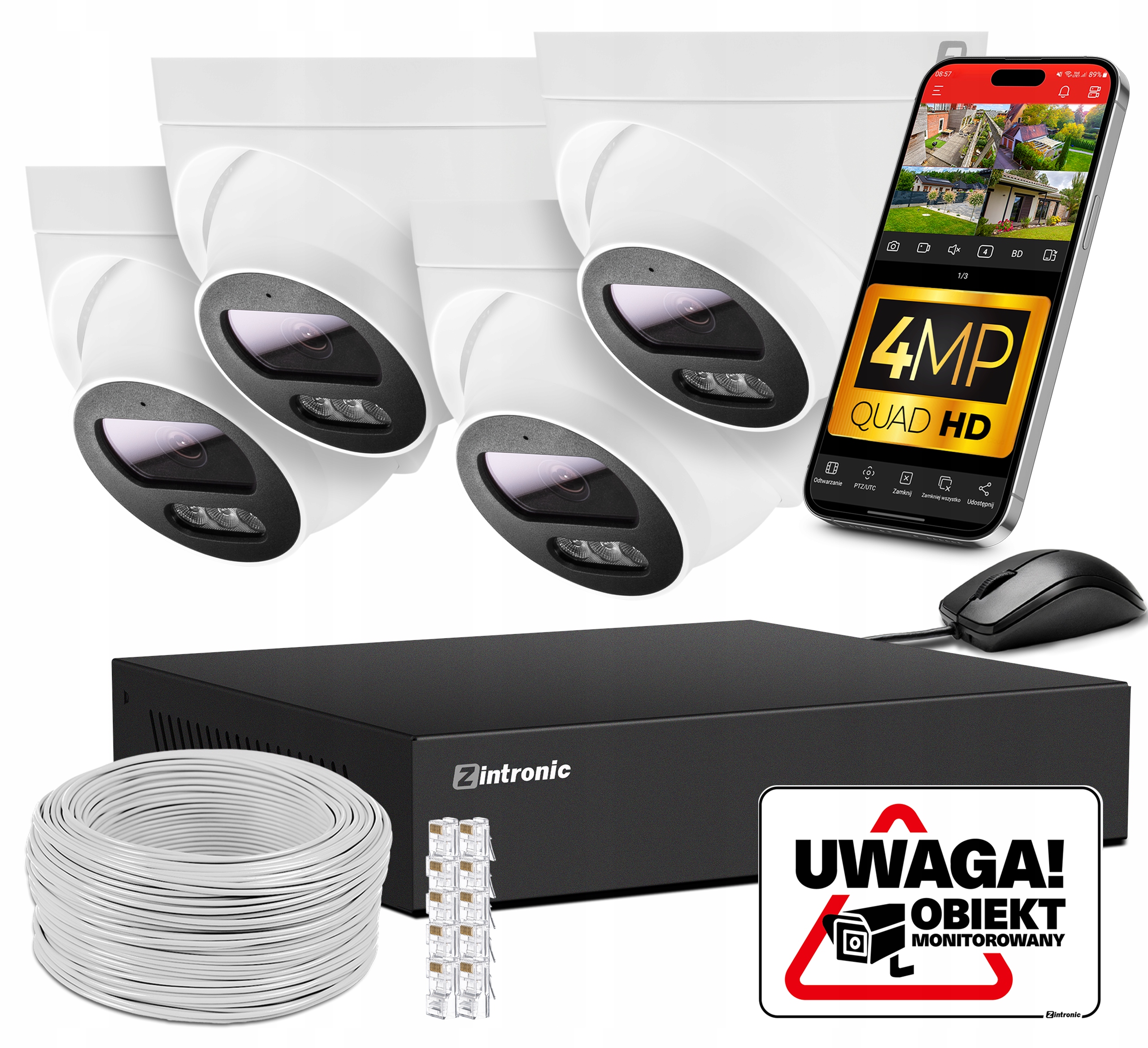 Zestaw MONITORINGU IP POE 4 KAMERY 4MPx DETEKCJA LUDZI , bez dysku