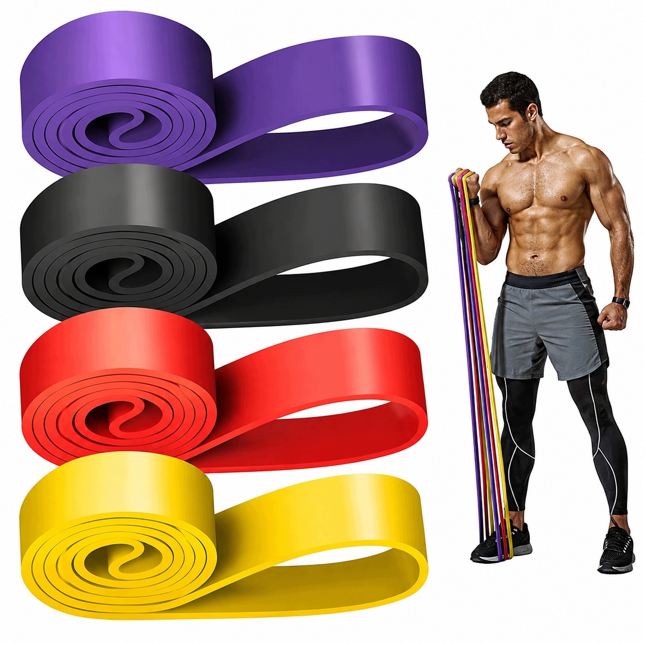 Taśmy oporowe fitness z lateksu 208 cm, różne stopnie oporu do treningu