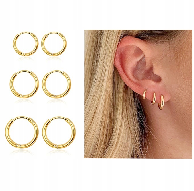 

Kolczyki Złote Kółka 3 pary 8,10,12 mm Stal 316 L
