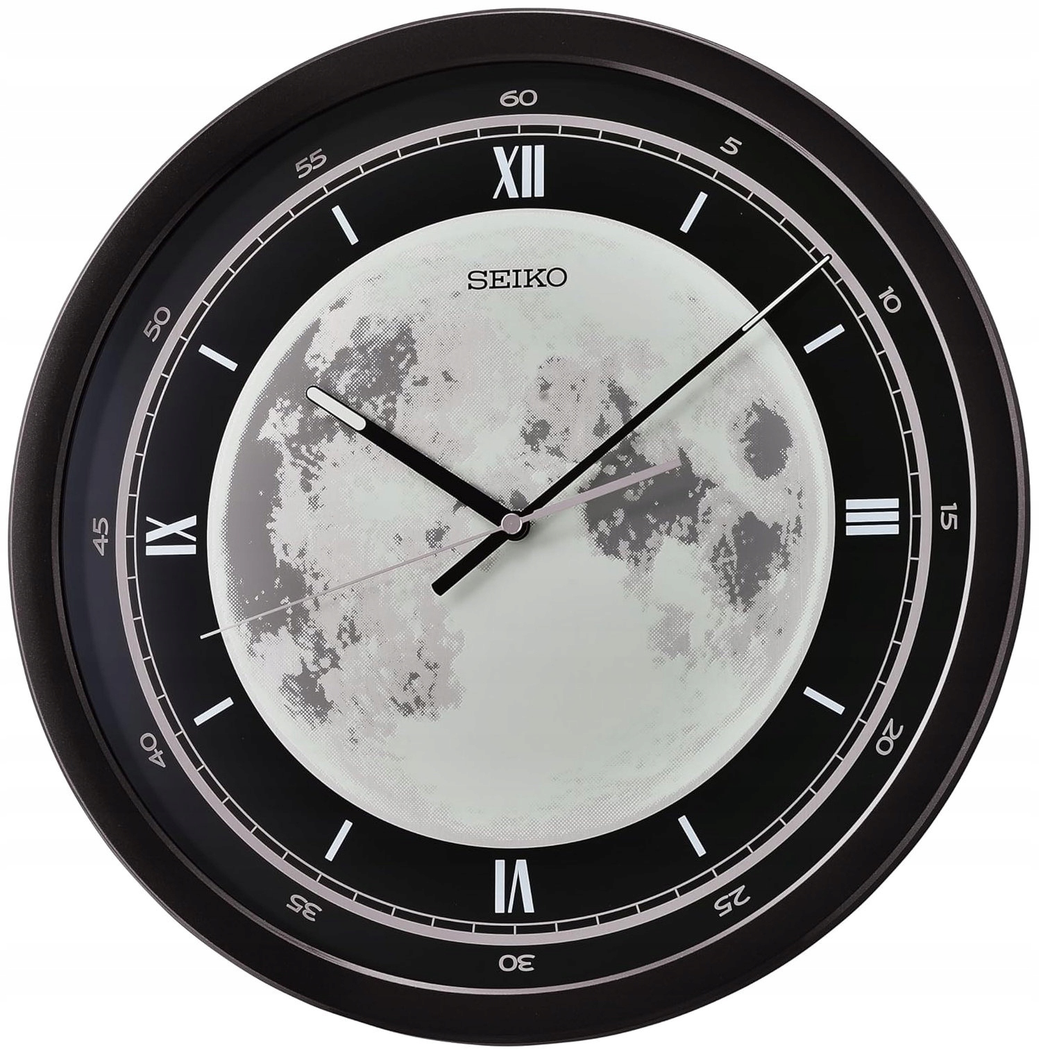 Čierny Okrúhly Japonský Hodiny Seiko Mesiac QXA831K 40 cm Svietiaci Štít