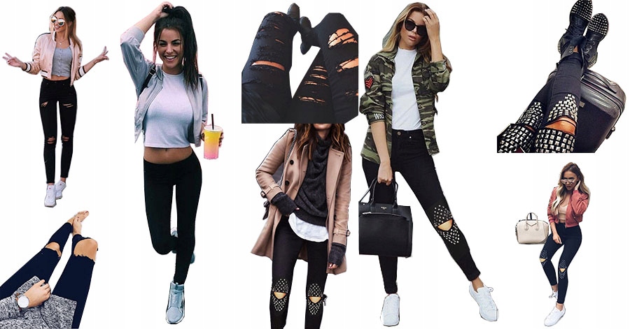 

Spodnie Legginsy Rurki Ćwieki Ripped Getry Dziury