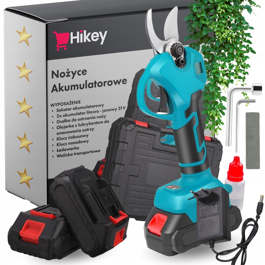 Sekator Akumulatorowy Hikey Do Gałęzi Mocny Zestaw 2XAKU Nożyce Elektryczne