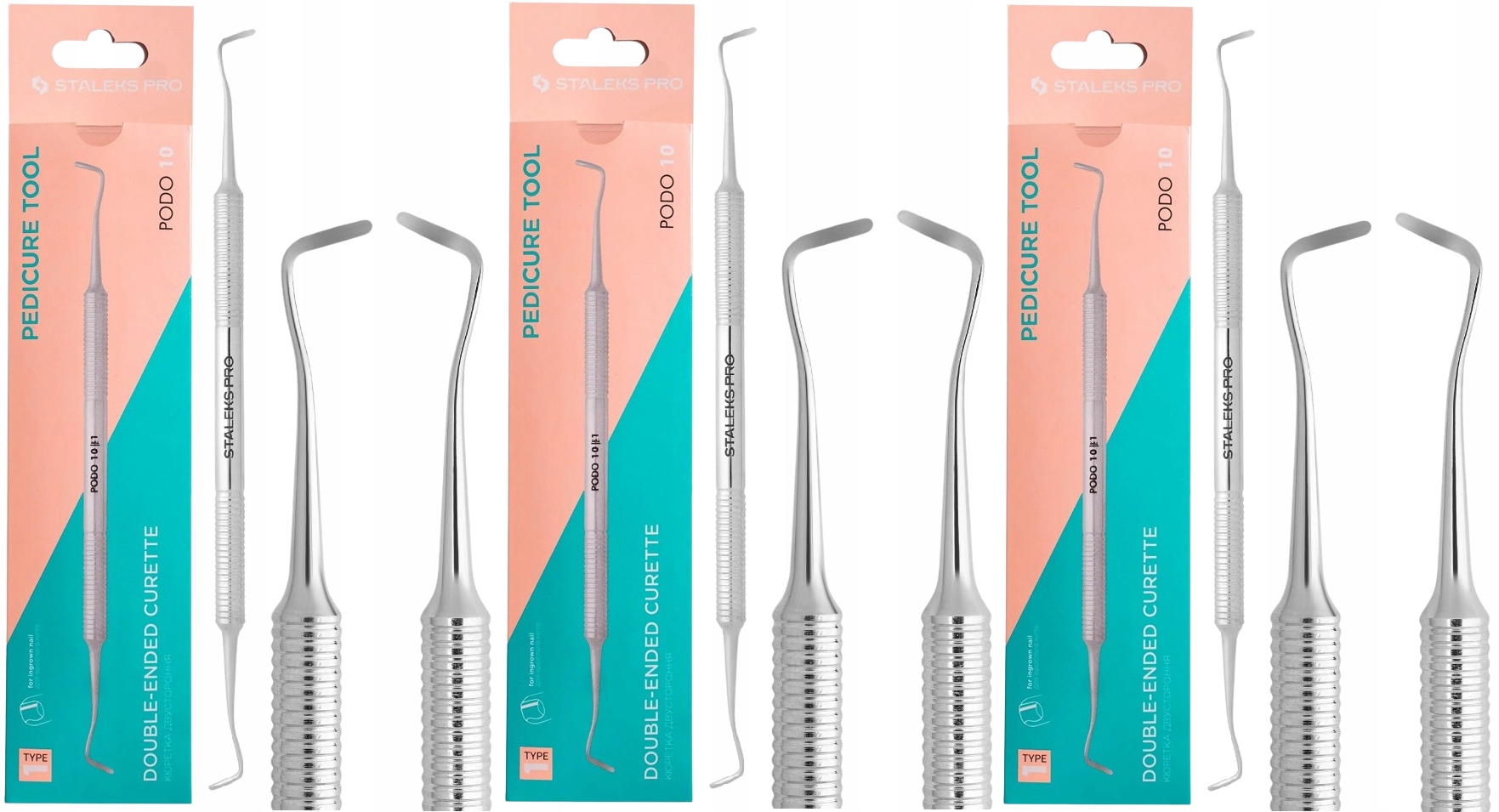 3 x Staleks Podologická sonda Podo Type 1 Sonda Oboustranná Nerezová ocel