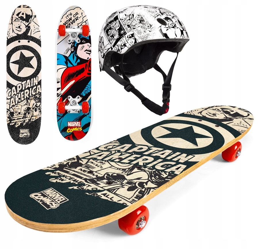 Deskorolka drewniana 61cm Kask orzeszek 52-56 cm rozmiar M Kapitan Ameryka