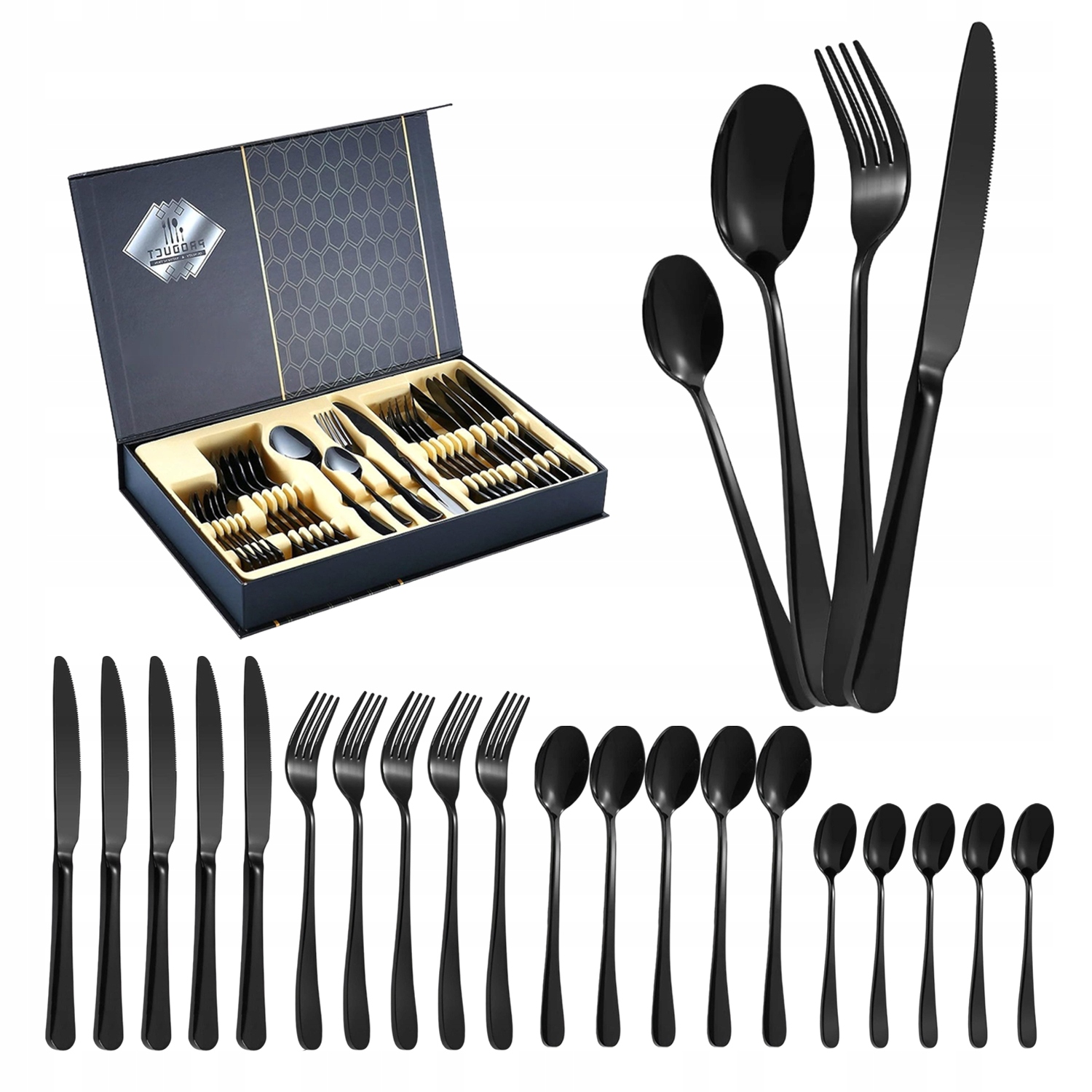 Sada Příborů Černé Příbory 24EL. Pro 6 Osob+krabička Dárková