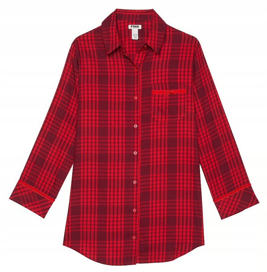 Košile z bavlny a modalu Victoria's Secret Pink červená kostkovaná Xs (s)