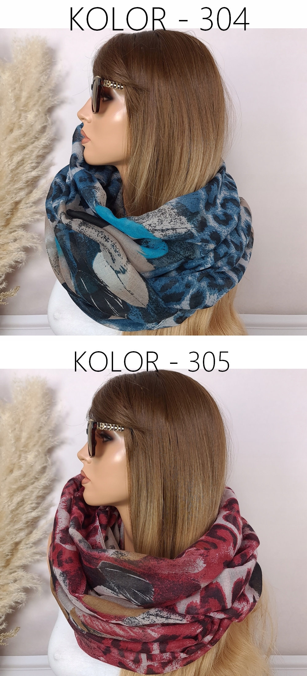 Duży KOMIN Szal WIOSENNY apaszka szalik - DUŻO KOLORÓW i WZORÓW Wzór dominujący mix wzorów