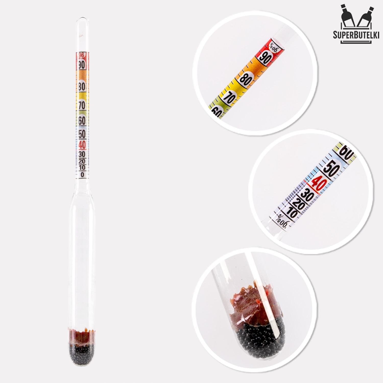 ALKOHOLOMIERZ MIERNIK ALKOMIERZ DO WINA WSKAŹNIK ZAWARTOŚCI ALKOHOLU 0-96% Linia Alkoholomierz SuperButelki