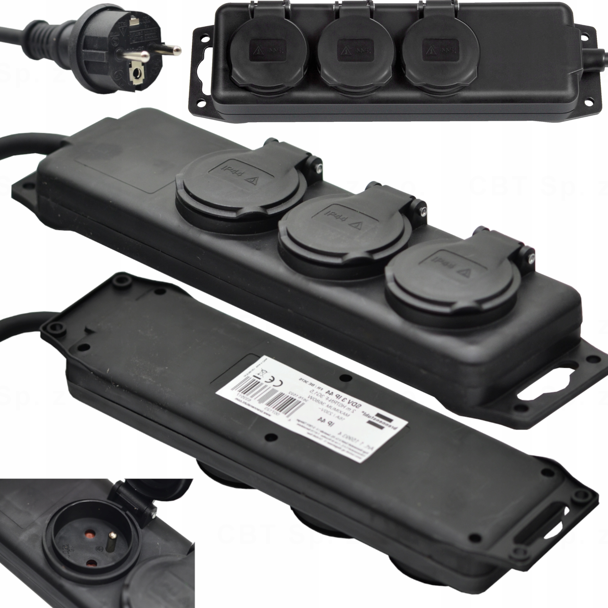 PRZEDŁUŻACZ ZEWNĘTRZNY LISTWA ZASILAJĄCA 3 GNIAZDA PRZEWÓD 2M IP44 OGRODOWY