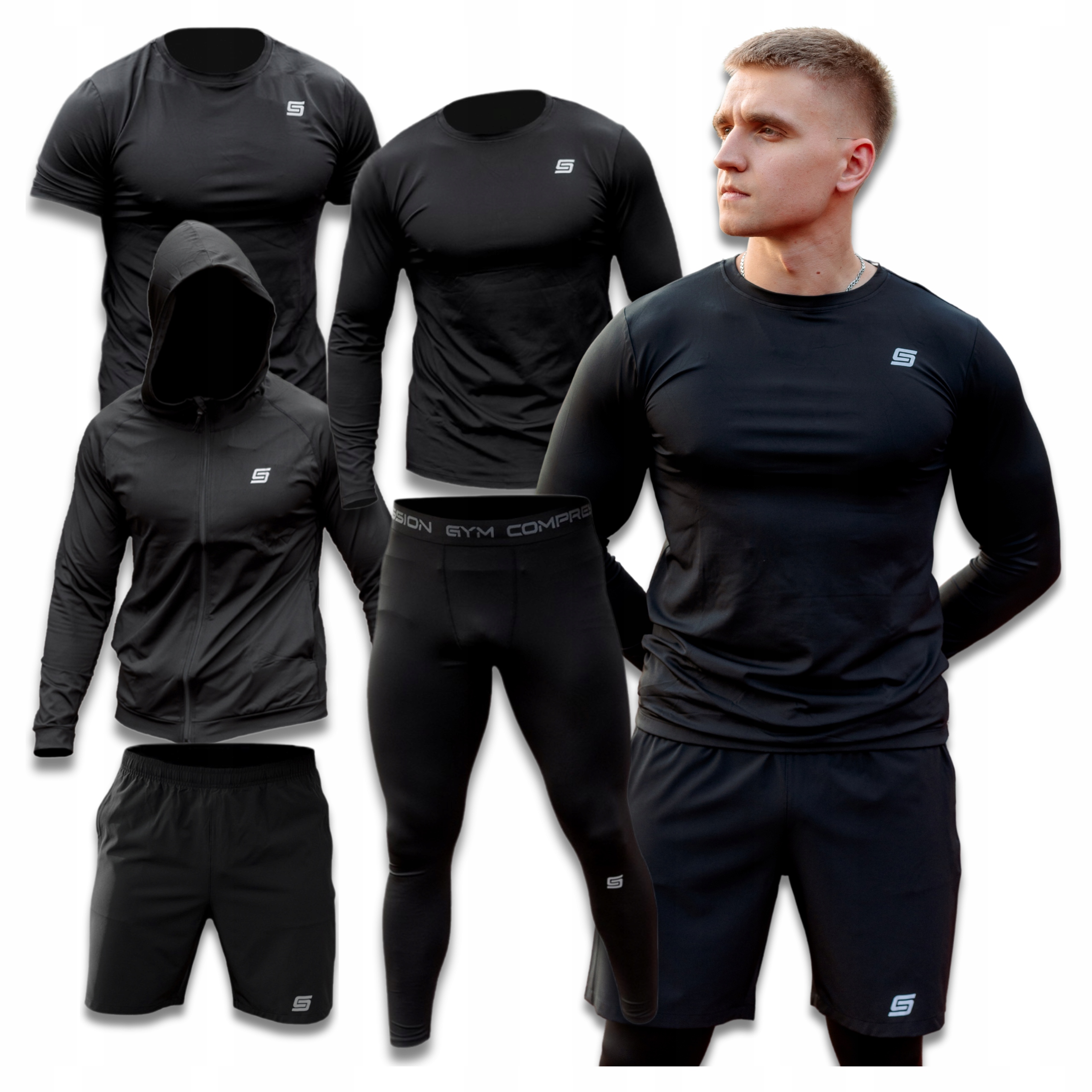 Strój Rashguard Spodnie Spodenki Termoaktywna Trening Mma Męska Komplet 5w1