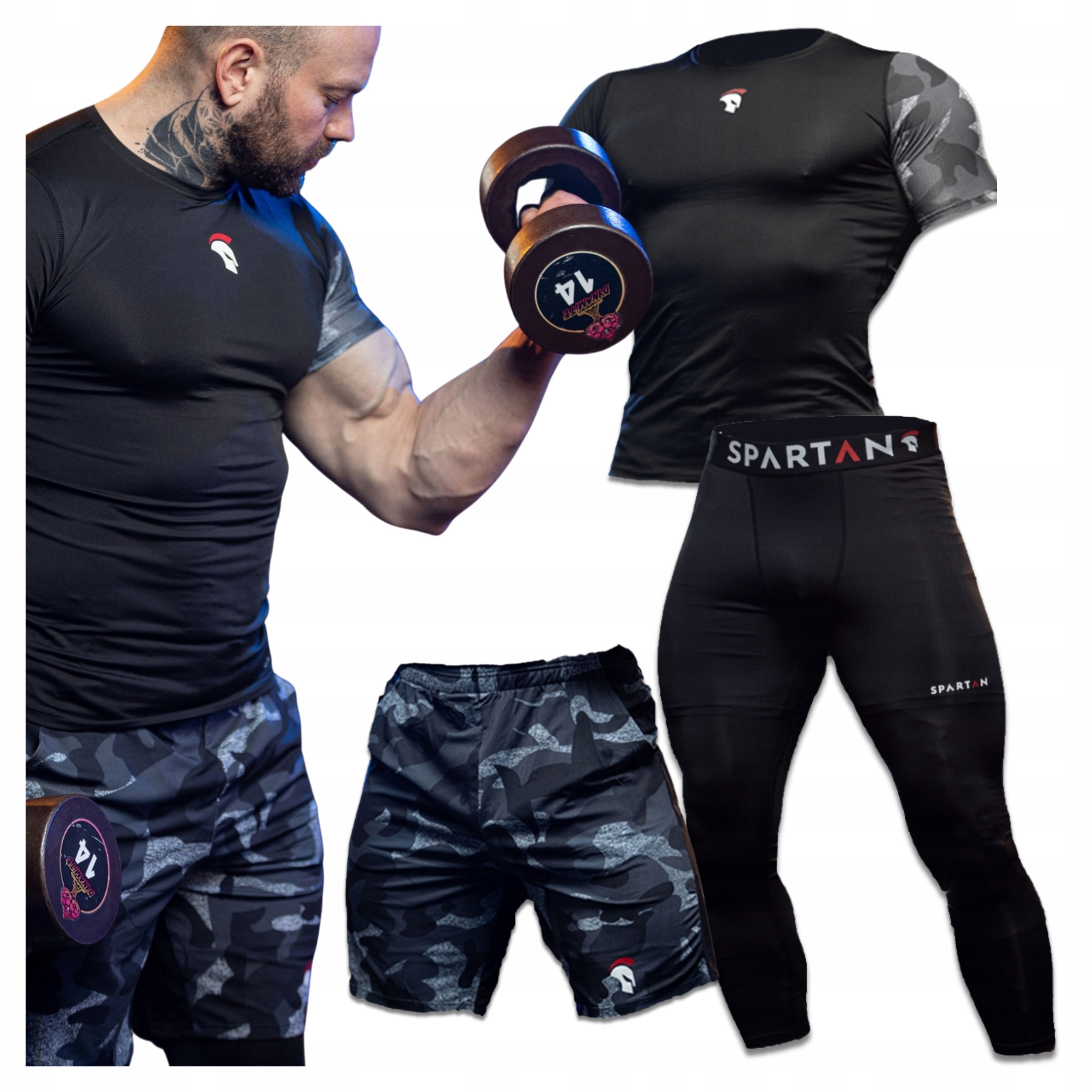 Koszulka Termoaktywna Męska Spodnie Spodenki Na Trening Mma Komplet 3w1