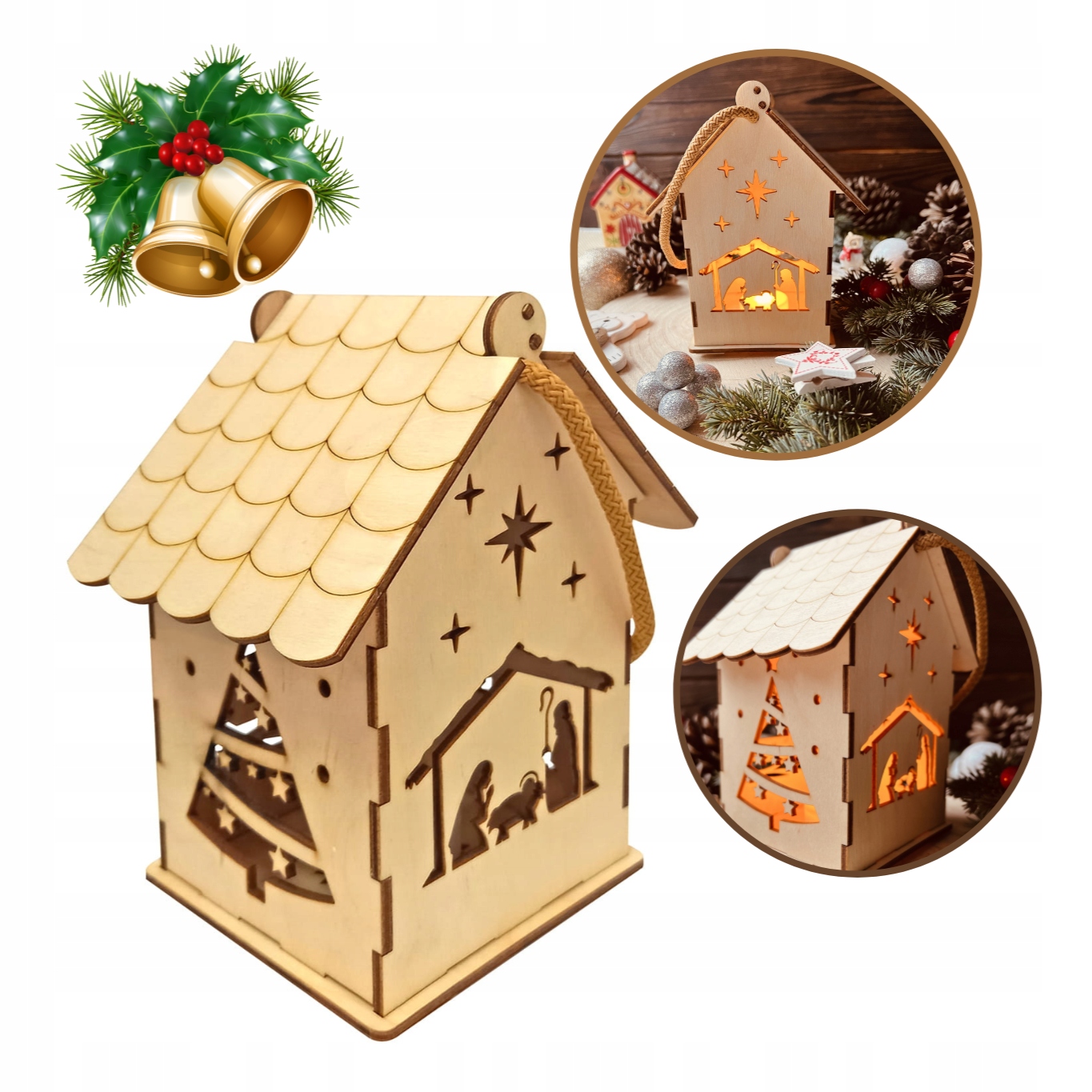 Lampion Adwentowy LED Drewniany Lampion na Roraty dla Dzieci XL