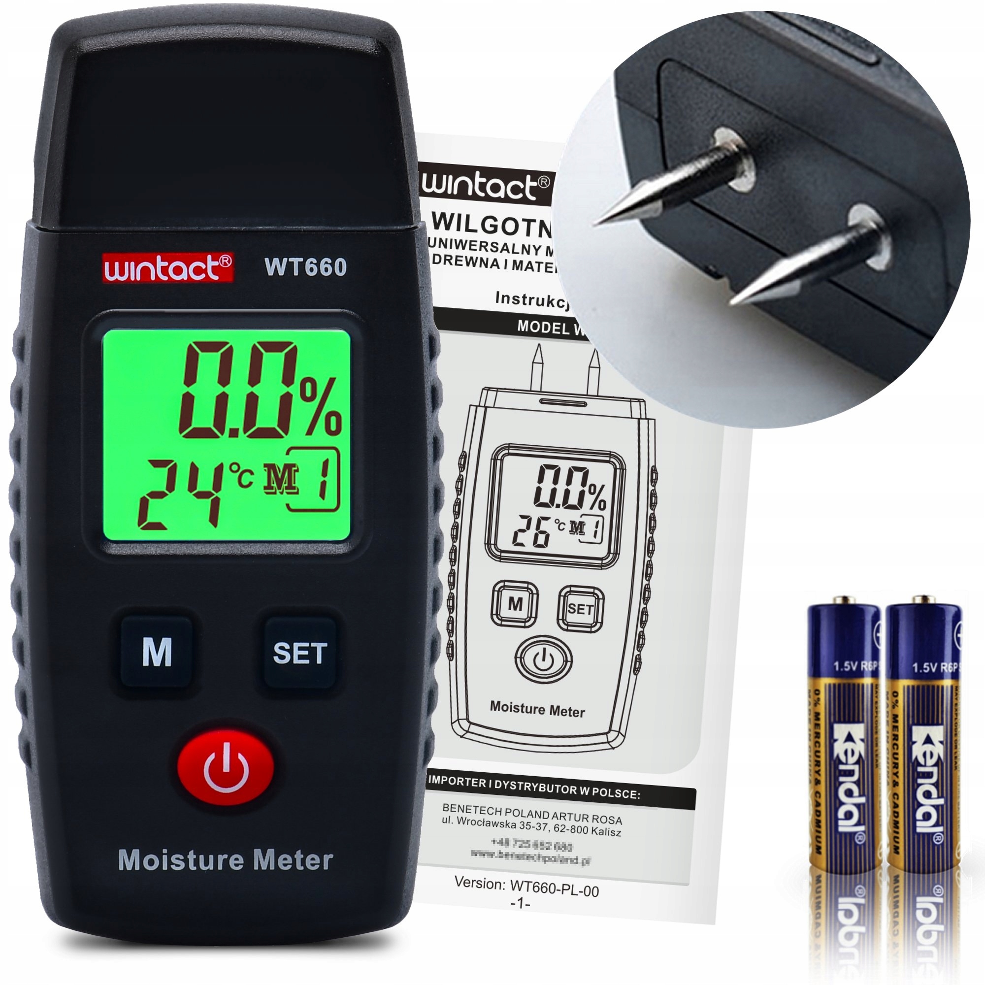 WILGOTNOŚCIOMIERZ MIERNIK WILGOTNOŚCI DREWNA MATERIAŁÓW BUDOWLANYCH LCD CD