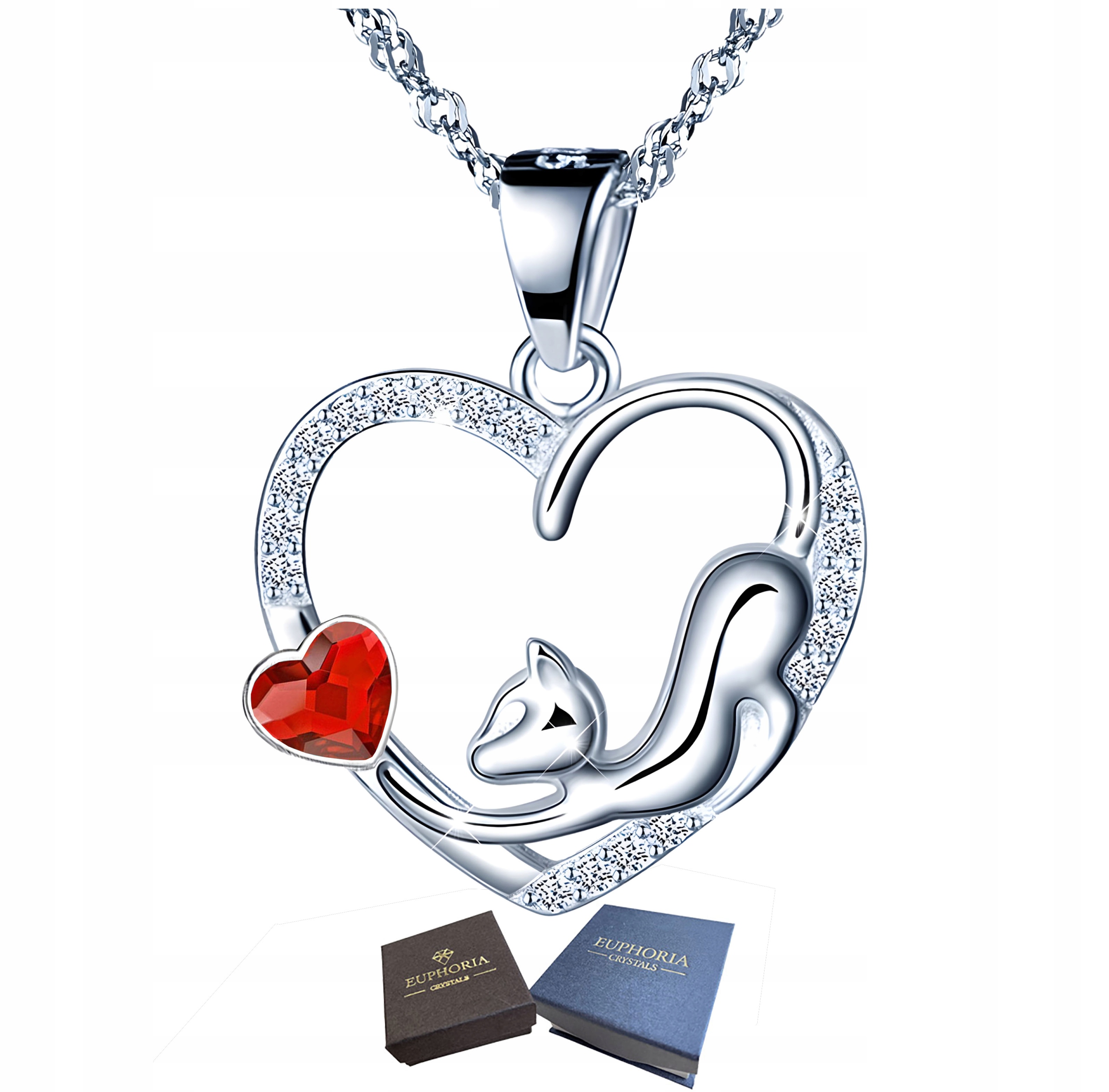Stříbrný náhrdelník 925 Srdce s kočkou Zirkony Módní šperky pro manželku