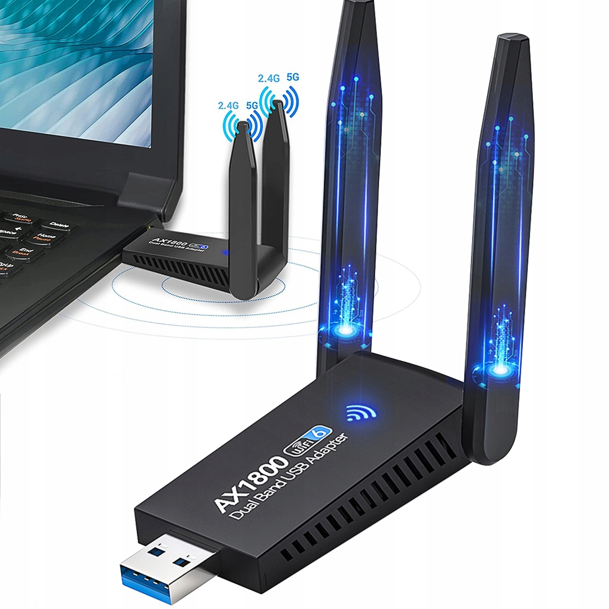 Karta Sieciowa Wifi 6 Usb Adapter 2x Antena Dual Band 5GHZ 1800 Mbps