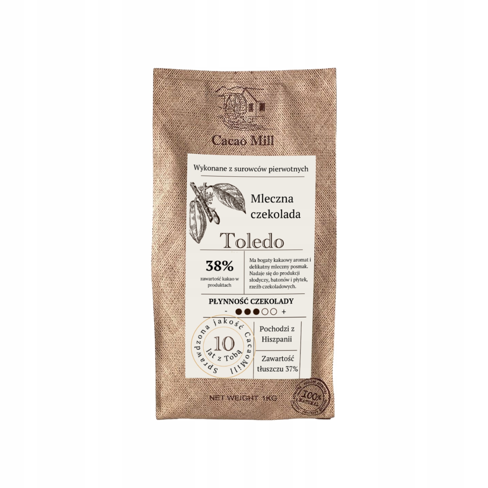 Levně Španělská mléčná Čokoláda 38% Cacao Mill 1kg