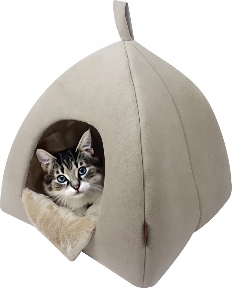 Legowisko domek dla kota budka , velvet beżowy