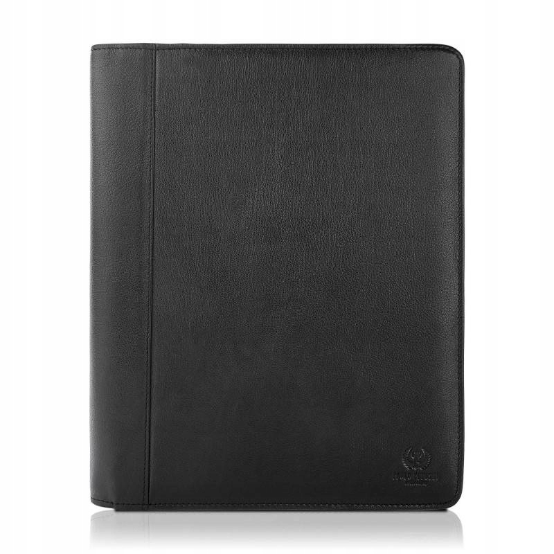 Černá kožená aktovka Biwuar pro práci na zip