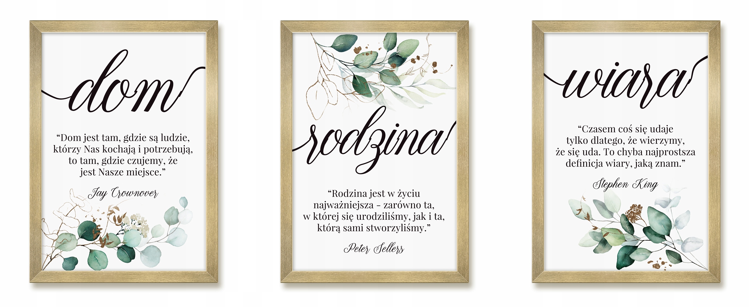 Obrazy na ścianę do salonu sypialni kuchni w złotych ramach Tryptyk x3