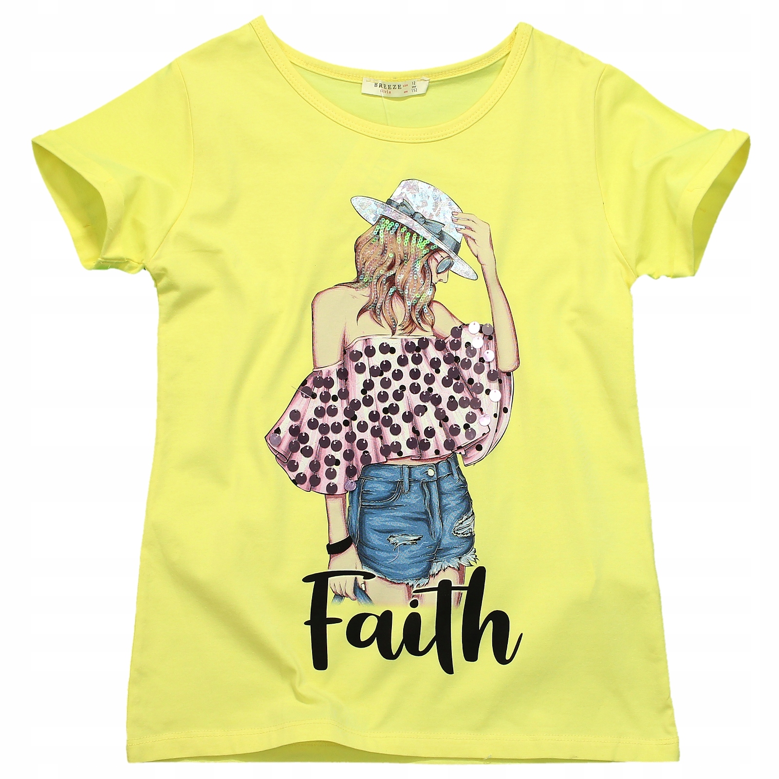 

Bluzka T-Shirt Nadruk Bawełna Cekiny Rękawek 158