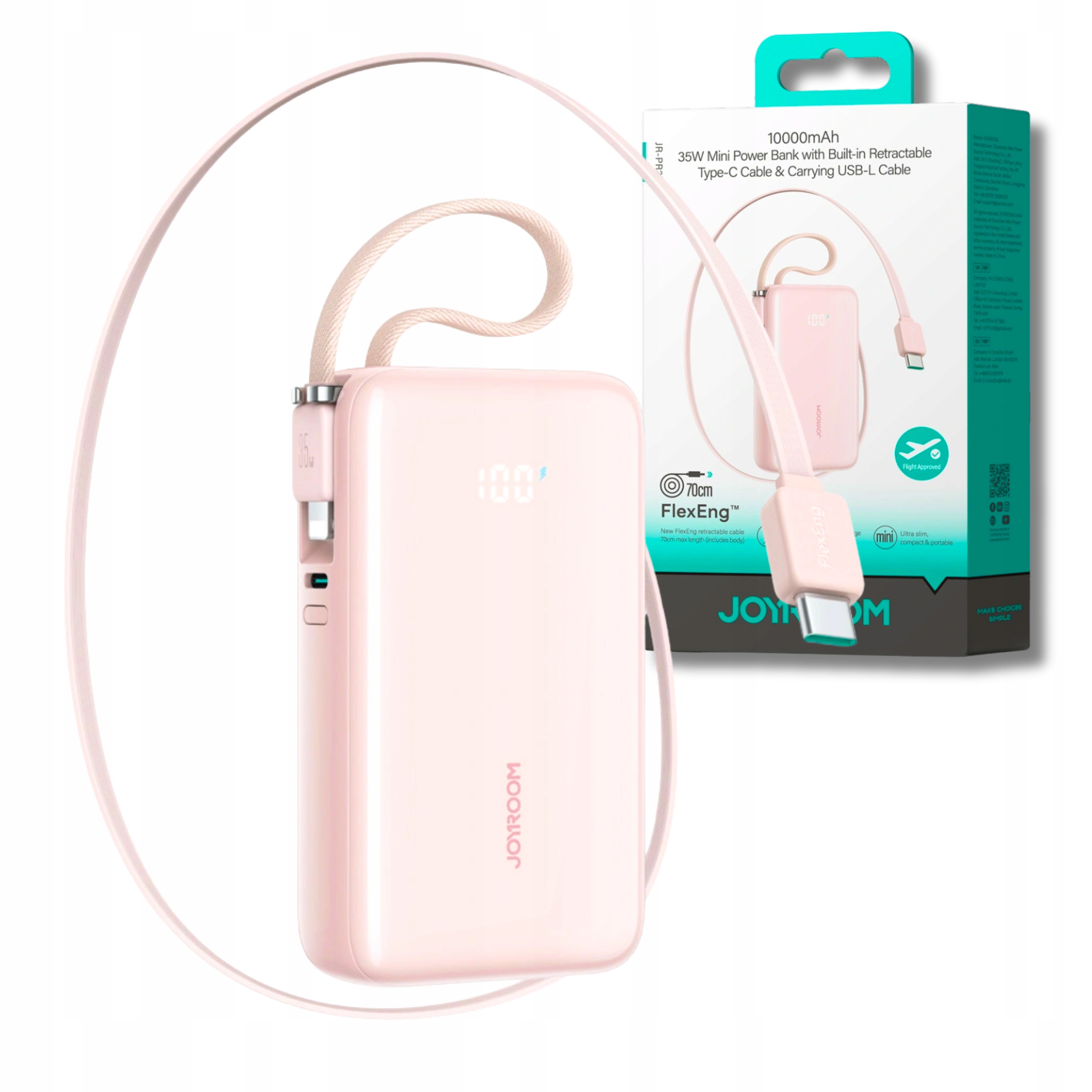 Powerbank 10000 mAh Szybki Power Bank 35W Wbudowane Kable Usb-c I Lightning