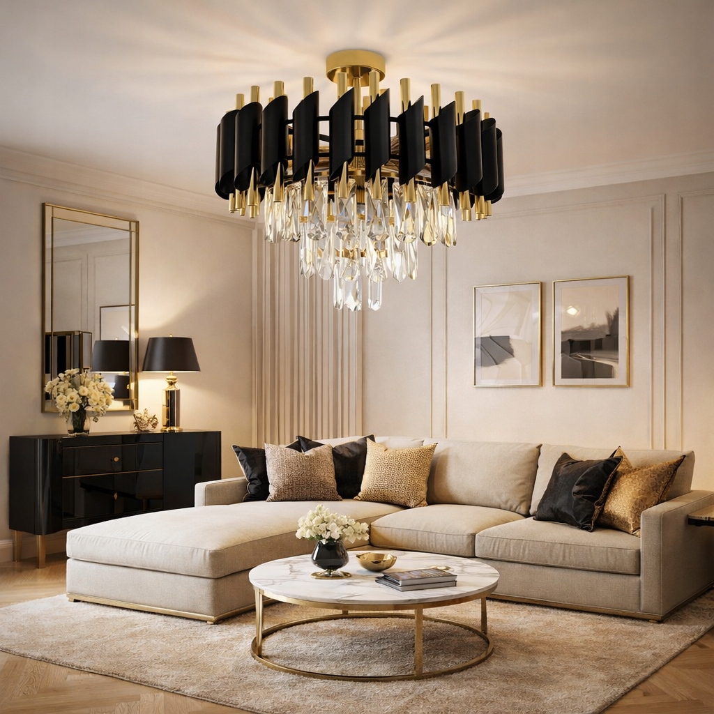 Elegantná stropná lampa Cristal 5xE14 zlatá čierna krištáľová spálňa