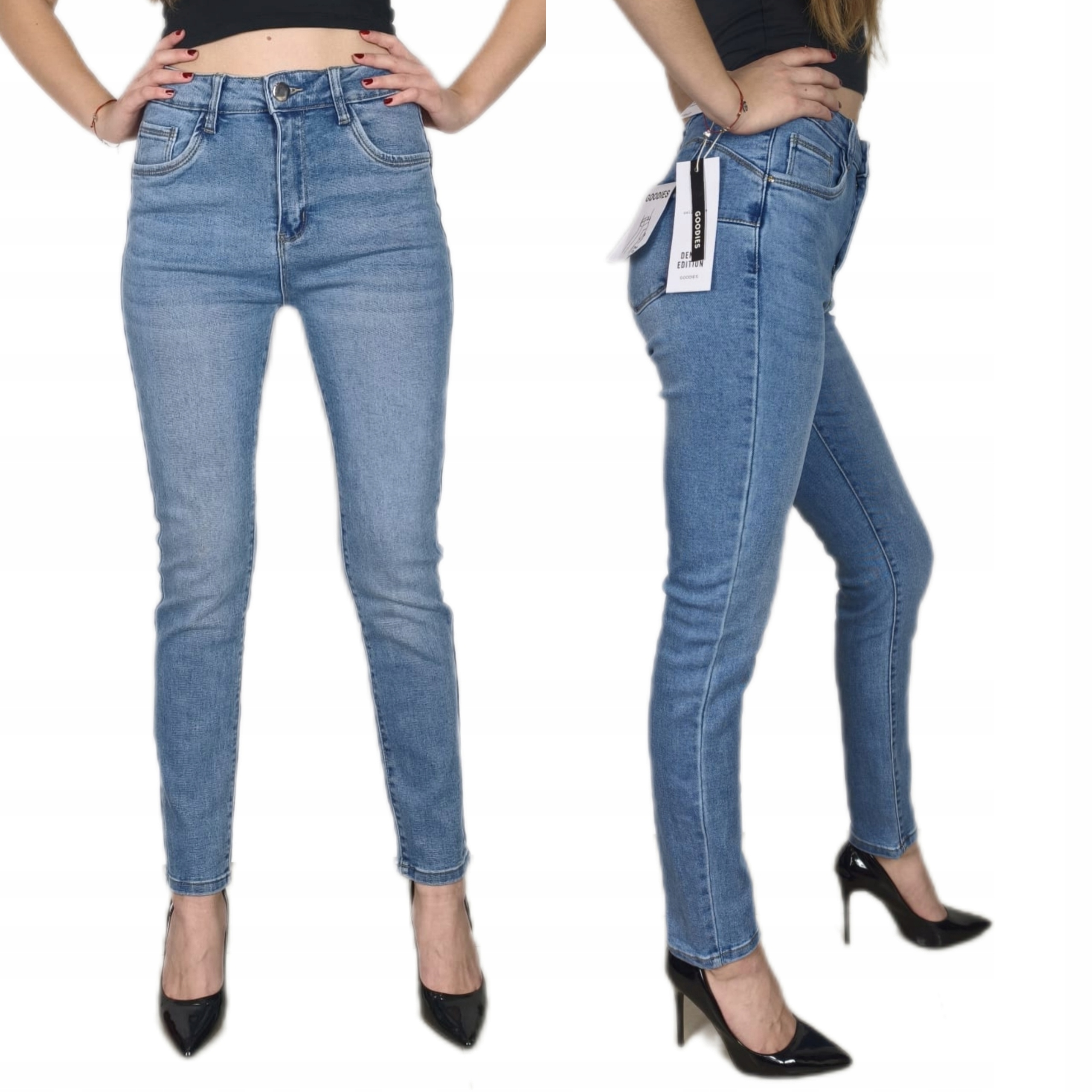 Spodnie Jeansowe Damskie Elastyczne Rurki Klasyczne Push Up