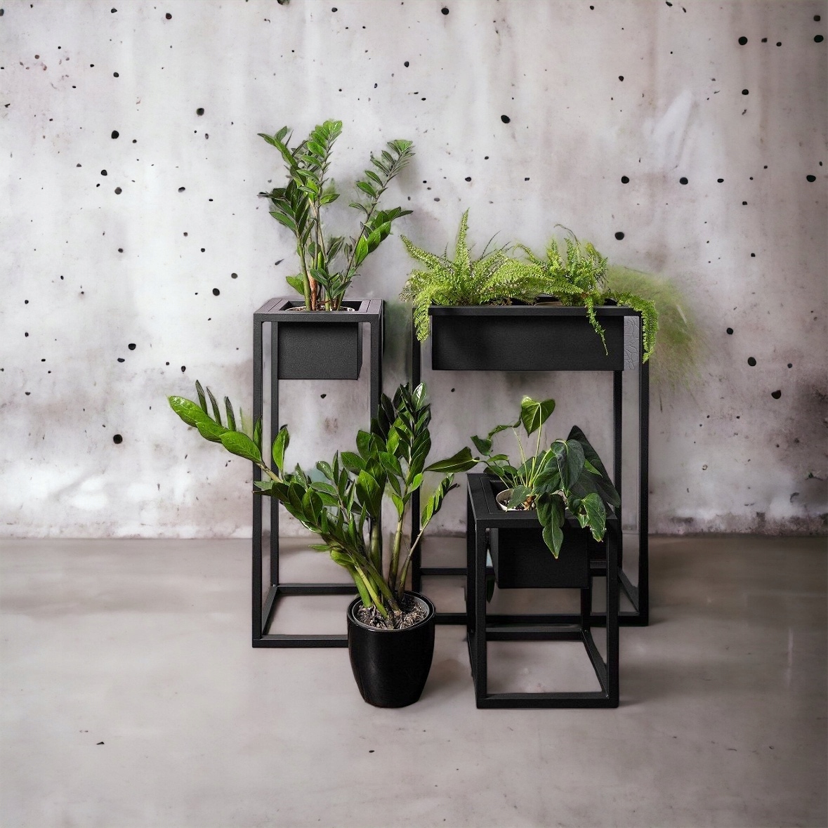 KWIETNIK STOJĄCY STOJAK PÓŁKI NA KWIATY ROŚLINY METALOWY LOFTOWY MOLTO H80 Kolor czarny