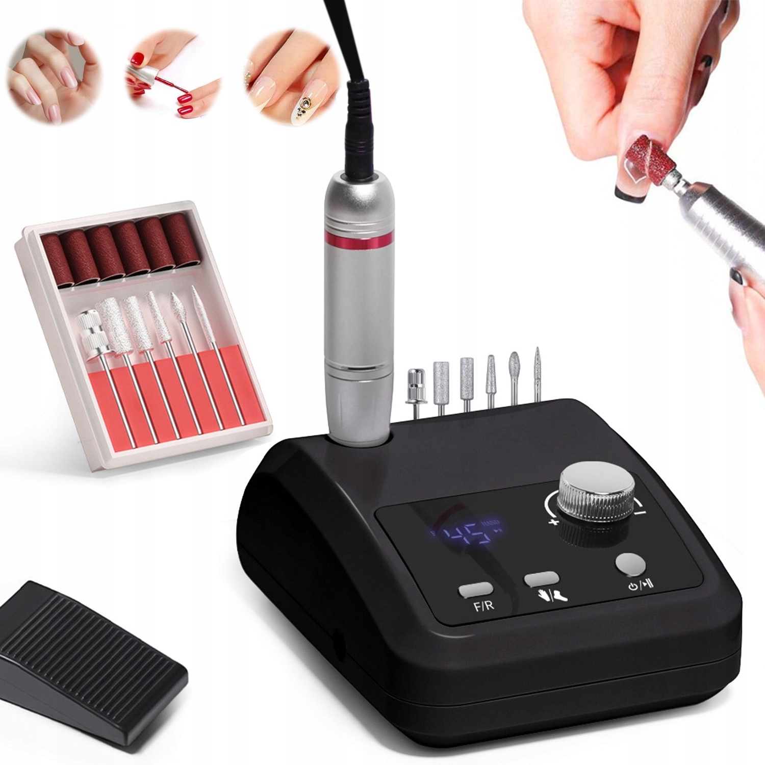 Elektrická Bruska Na Nehty LCD 45000 Rpm S Pedálem Pro Manikúru