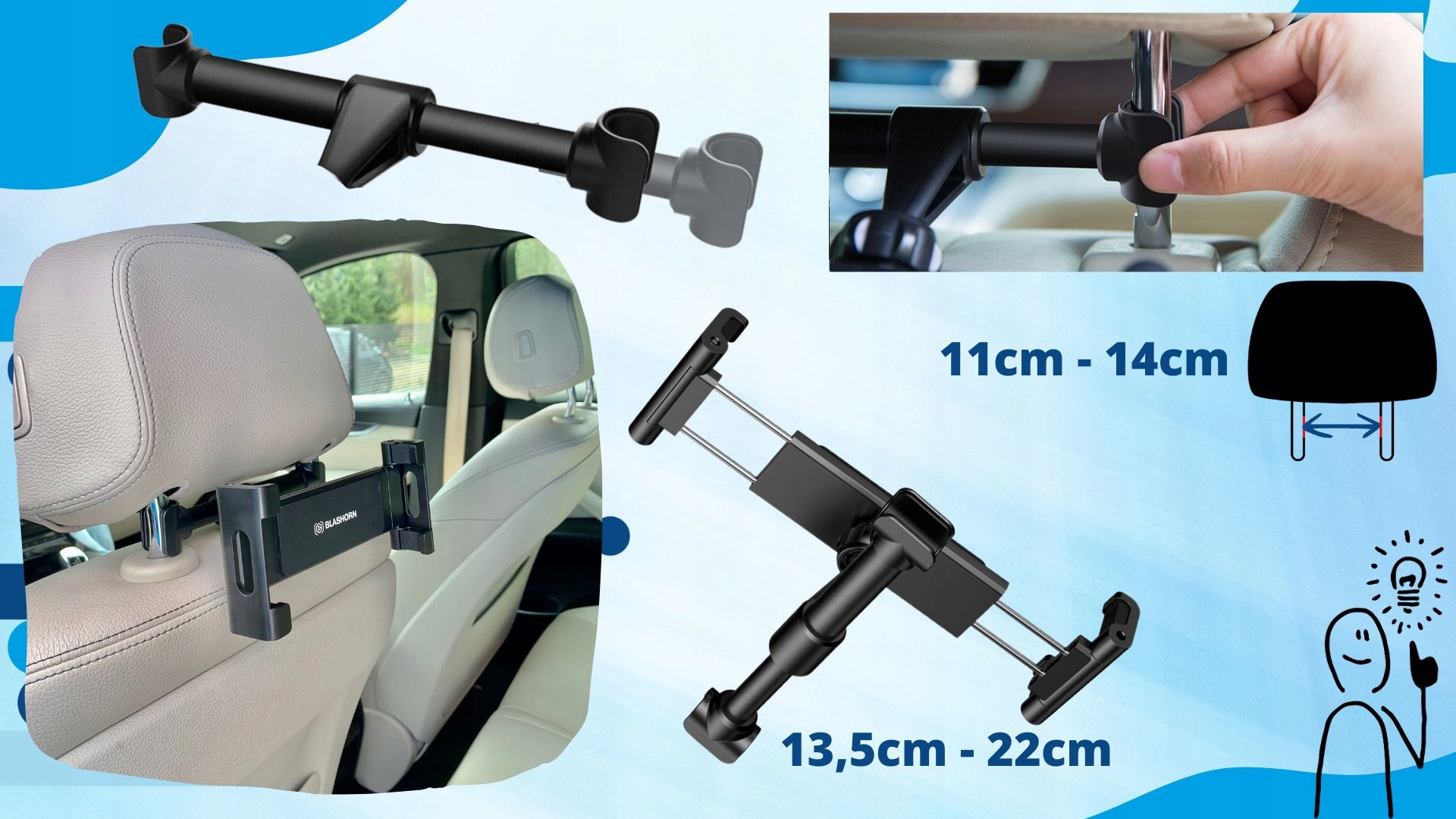 Uchwyt samochodowy na tablet telefon na zagłówek stabilny uniwersalny solid Numer katalogowy producenta bl12-1