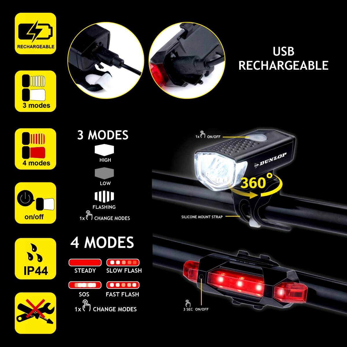 Lampki Rowerowe oświetlenie do roweru Woom Cyclope Zawartość zestawu akumulator instrukcja obsługi lampka uchwyt na kierownicę