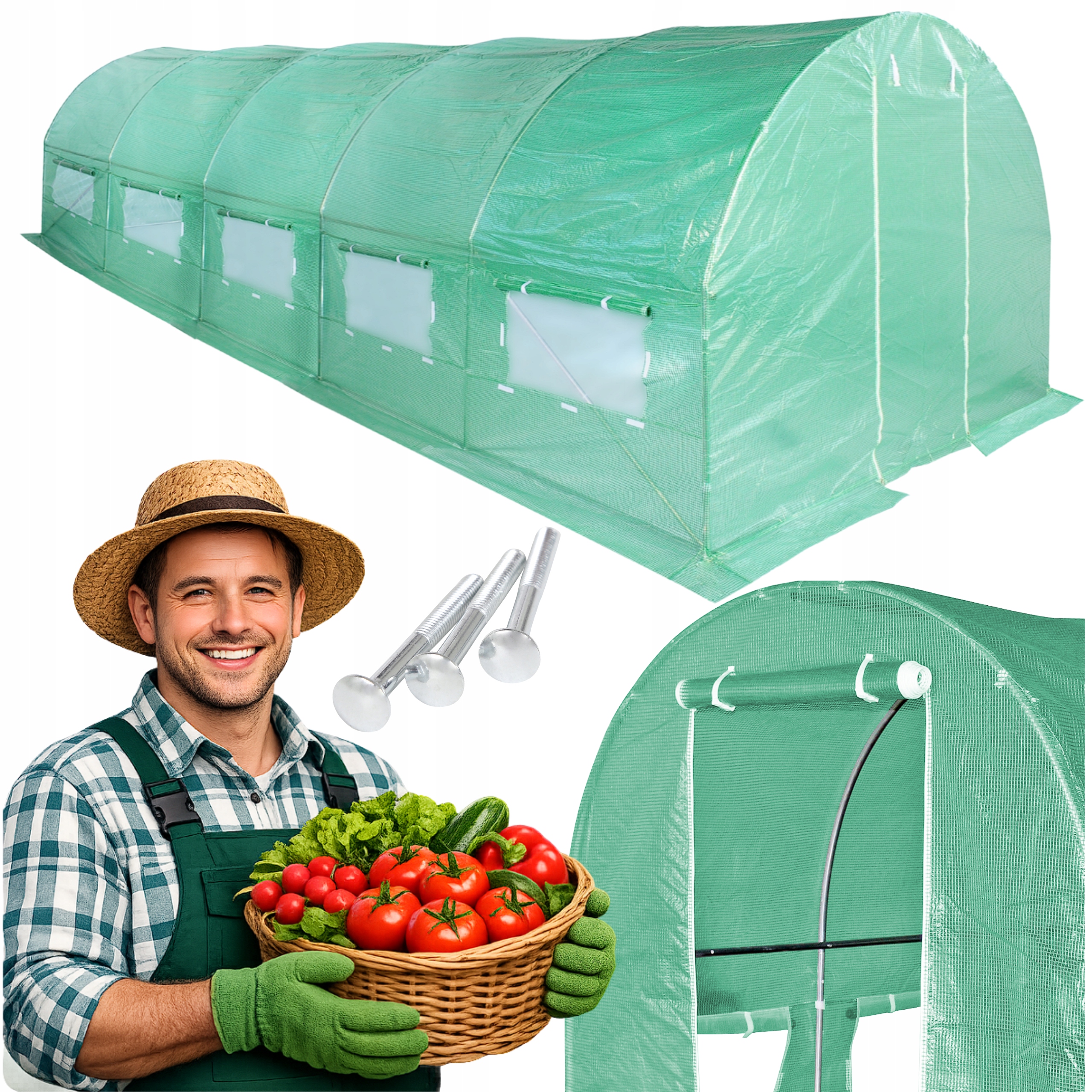 Fóliový Tunel 3x8 m Zahradní Skleník 24 m2 Zelený Fóliový Silný Odolný