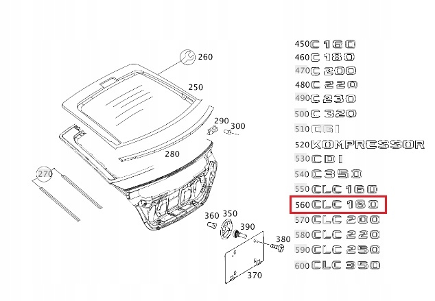 MERCEDES C-KLASA W203 W204 Emblemat tylnej klapy CLC 180 ORYGINAL Stan opakowania oryginalne