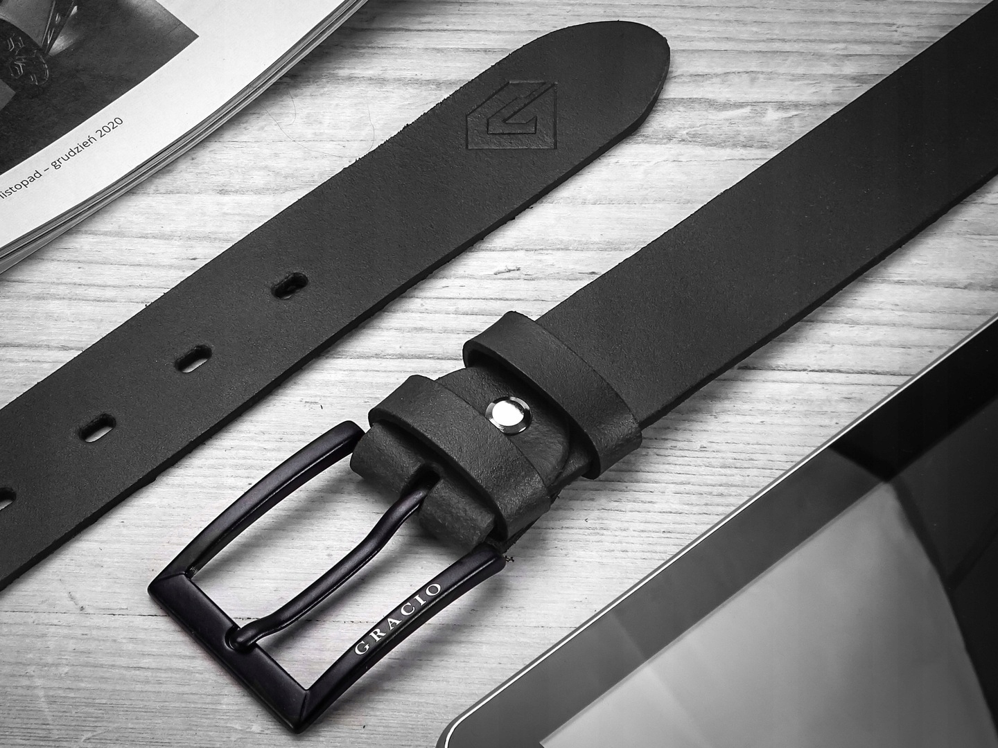 PASEK MĘSKI DO SPODNI SKÓRZANY GRACIO SKÓRA DŁUGOŚĆ PASKA 100 CM PREZENT Stan opakowania oryginalne